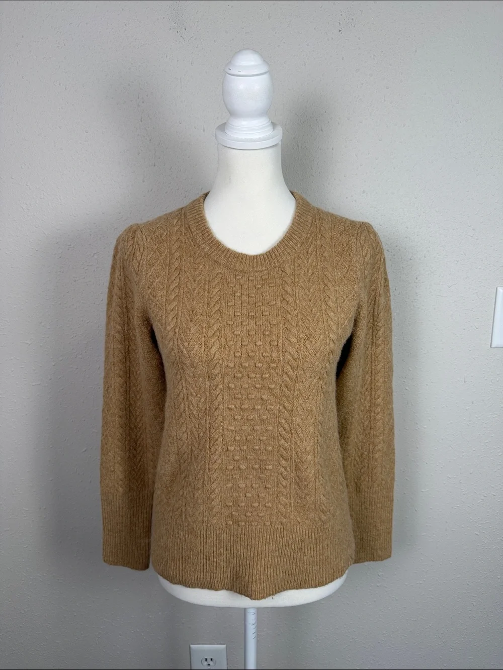 J.Crew Camel Cable Knit Alpaca Merino Wool Blend Sweater Small Preppy Classic